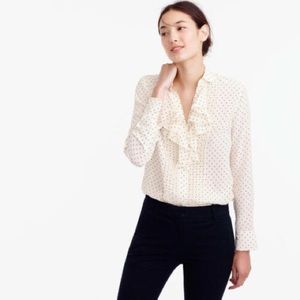 J Crew Tuxedo Ruffle Top in Polka Dot